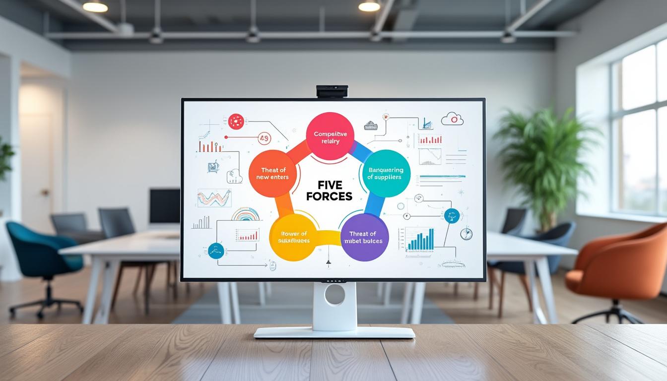 en omfattende guide til porter's five forces på dansk, der forklarer, hvordan du kan styrke din forretningsstrategi ved at analysere konkurrence- og markedskræfter.
